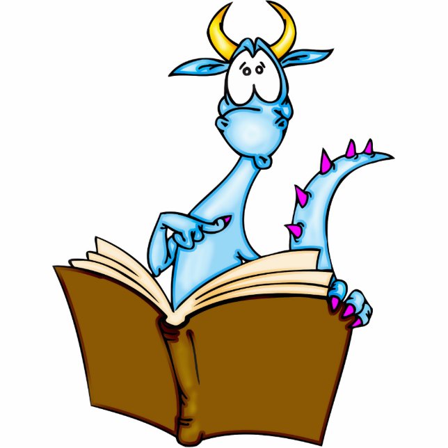 Dragon Reading Book Staand Fotobeeldje (Voorkant)