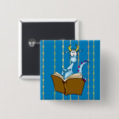 Dragon Reading Book Vierkante Button 5,1 Cm (Voorkant /achterkant)