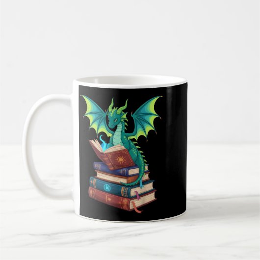 Dragon Reading Books Fantasy Lovers Mythical Creat Koffiemok (Links)