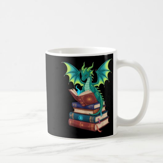 Dragon Reading Books Fantasy Lovers Mythical Creat Koffiemok (Rechts)