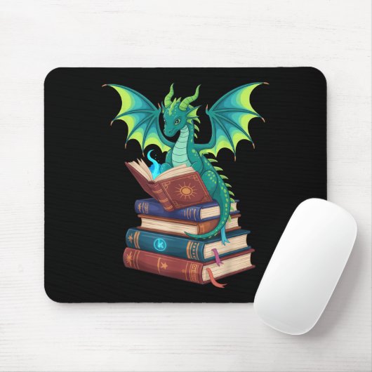Dragon Reading Books Fantasy Lovers Mythical Creat Muismat (Met muis)