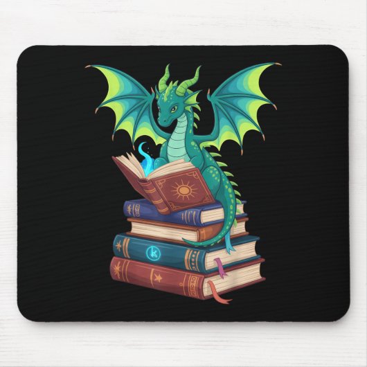 Dragon Reading Books Fantasy Lovers Mythical Creat Muismat (Voorkant)