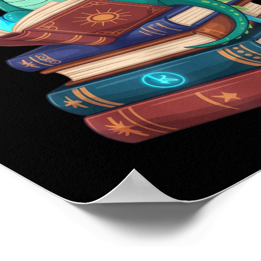 Dragon Reading Books Fantasy Lovers Mythical Creat Poster (Hoek)