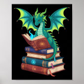 Dragon Reading Books Fantasy Lovers Mythical Creat Poster (Voorkant)