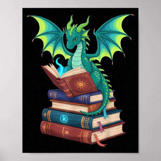 Dragon Reading Books Fantasy Lovers Mythical Creat Poster (Voorkant)