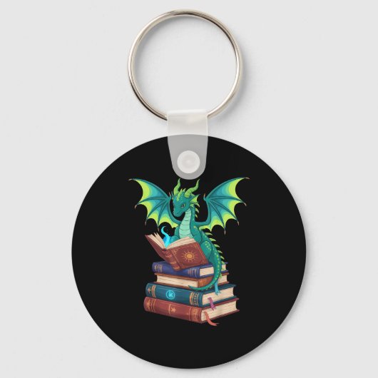 Dragon Reading Books Fantasy Lovers Mythical Creat Sleutelhanger (Voorkant)