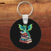 Dragon Reading Books Fantasy Lovers Mythical Creat Sleutelhanger (Voorkant)