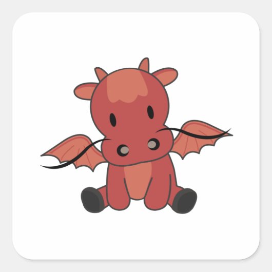Dragon Red Fairy Tale Fantasy Cute Animals Vierkante Sticker (Voorkant)