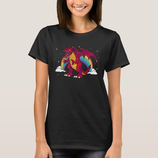 Dragon Red Fantasy Rainbow Clouds School Dragons T-shirt (Voorkant)