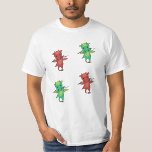 Dragon Red Green Fantasy Cute Animals voor kindere T-shirt