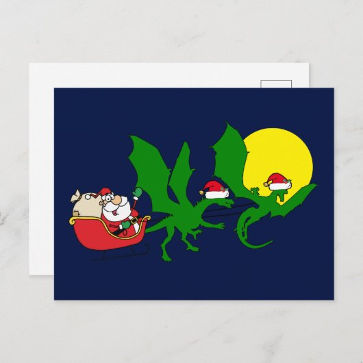 Dragon Reindeer Flying Santa Sleigh Kerstmis Feestdagenkaart (Voorkant / Achterkant)