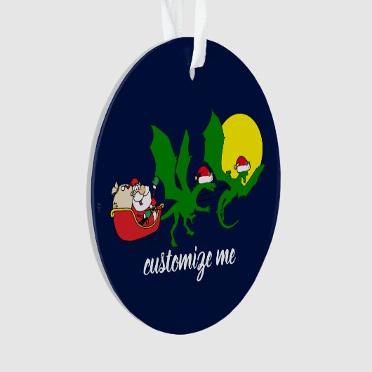 Dragon Reindeer Flying Santa Sleigh Kerstmis Ornament (voorkant)