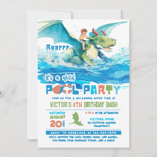 Dragon Ride Pool Party Uitnodiging voor verjaardag (Voorkant)