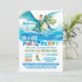 Dragon Ride Pool Party Uitnodiging voor verjaardag (Staand voorkant)