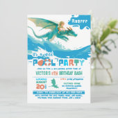 Dragon Ride Pool Party Uitnodiging voor verjaardag (Staand voorkant)