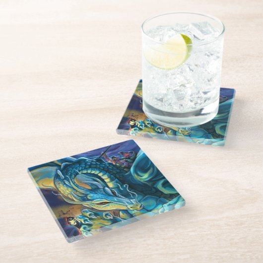 Dragon Rider Fantasy Art Glazen Onderzetter (Schuin)