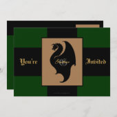 Dragon Rider Green Birthday Party Invitation Kaart (Voorkant / Achterkant)
