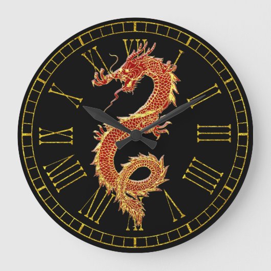 Dragon Rood uw achtergrondkleur Grote Klok (Voorkant)