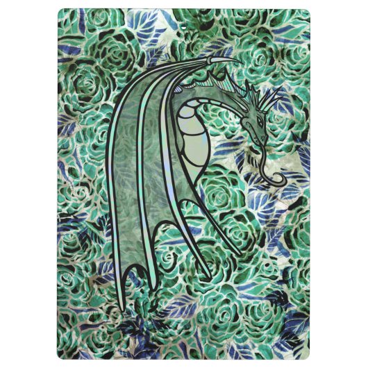 Dragon Rozen Groene Natuur Dragons Abstract Roos Klembord (Achterkant)