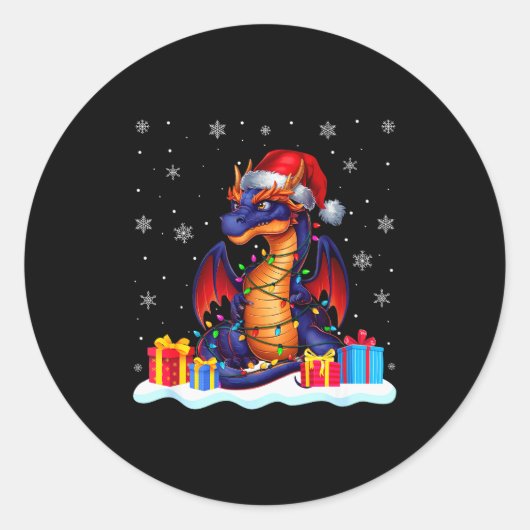 Dragon Santa Hat Christmas Tree Light Xmas Pajama  Ronde Sticker (Voorkant)