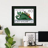 Dragon ~ Santa ~ Reindeer ~ Letland ~ Stamp ~ Poster (Thuiskantoor)