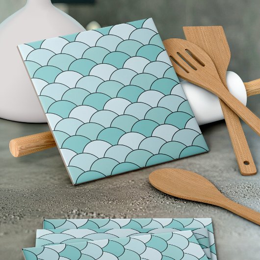 Dragon Scales, Fans, Waves, Seigaiha, Blue Tegeltje