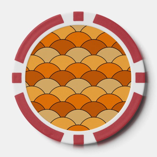 Dragon Scales, Fans, Waves, Seigaiha, Orange Poker Chips (Voorkant)