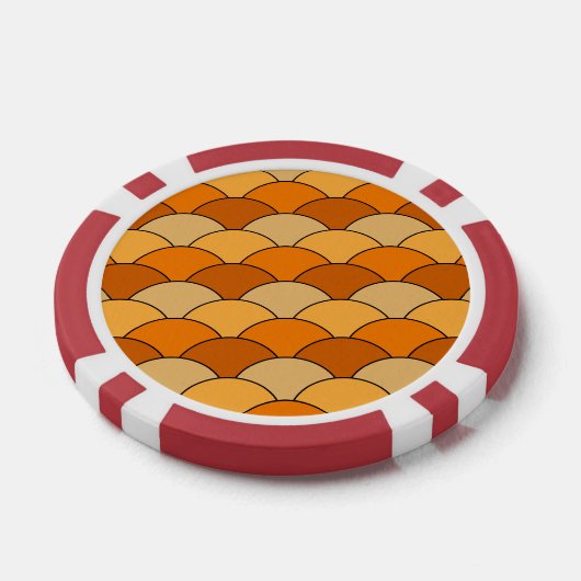 Dragon Scales, Fans, Waves, Seigaiha, Orange Poker Chips (Enkel)