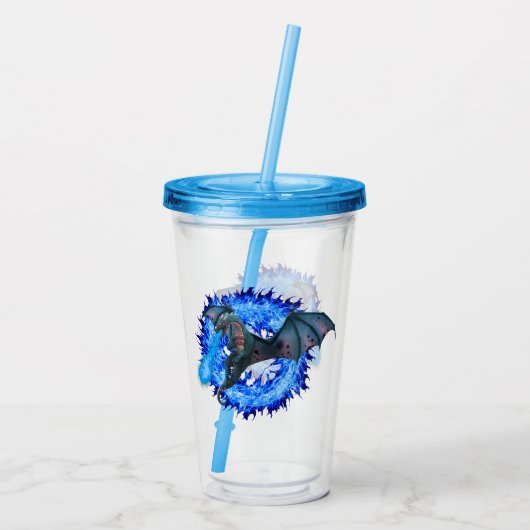 Dragon Serpent Ademend Vuur Blauwe Vlam Acryl Drinkbeker (Achterkant)