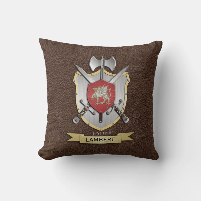 Dragon Sigil Battle Crest Brown Kussen (Voorkant)
