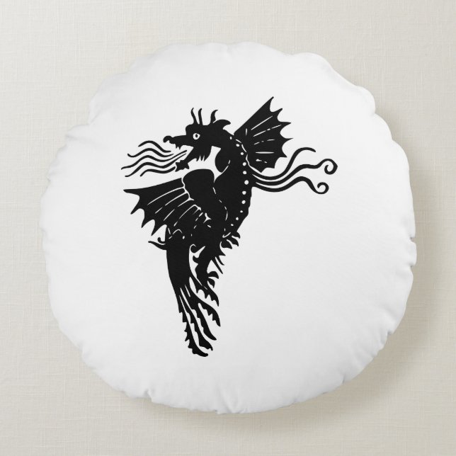 Dragon Silhouette Spirit Animal Totem Embleem Thro Rond Kussen (Voorkant)