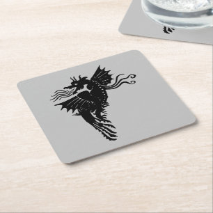Dragon Silhouette Spirit Animal Totem Emblem Kartonnen Onderzetters