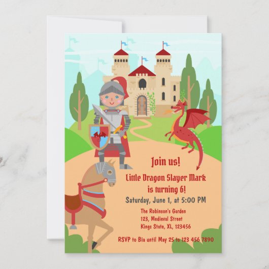 Dragon Slayer Knight Boy Verjaardagsfeestje Kaart (Voorkant)