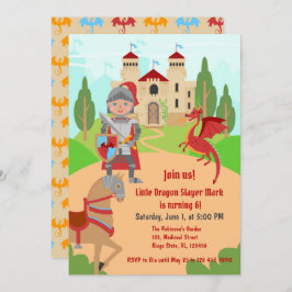 Dragon Slayer Knight Boy Verjaardagsfeestje Kaart