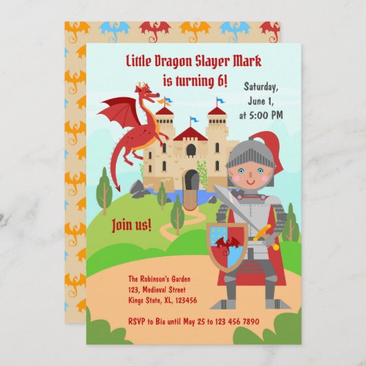 Dragon Slayer Knight Boy Verjaardagsfeestje Kaart (Voorkant / Achterkant)