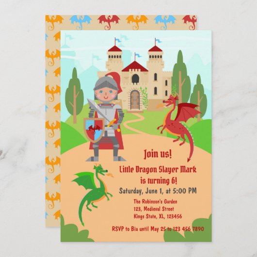Dragon Slayer Knight Boy Verjaardagsfeestje Kaart (Voorkant / Achterkant)