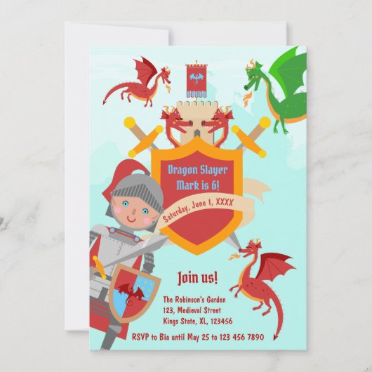 Dragon Slayer Knight Boy Verjaardagsfeestje Kaart (Voorkant)