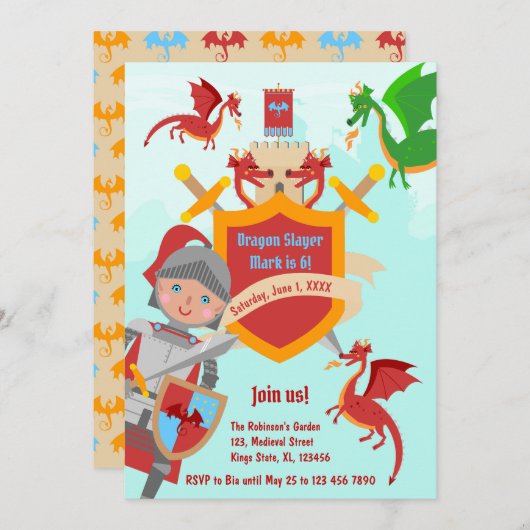 Dragon Slayer Knight Boy Verjaardagsfeestje Kaart (Voorkant / Achterkant)