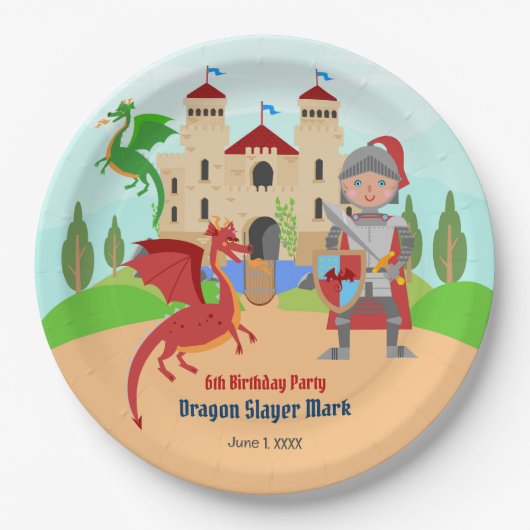 Dragon Slayer Knight Boy Verjaardagsfeestje Papieren Bordje (Voorkant)
