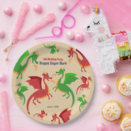 Dragon Slayer Knight Boy Verjaardagsfeestje Papieren Bordje (Feest)