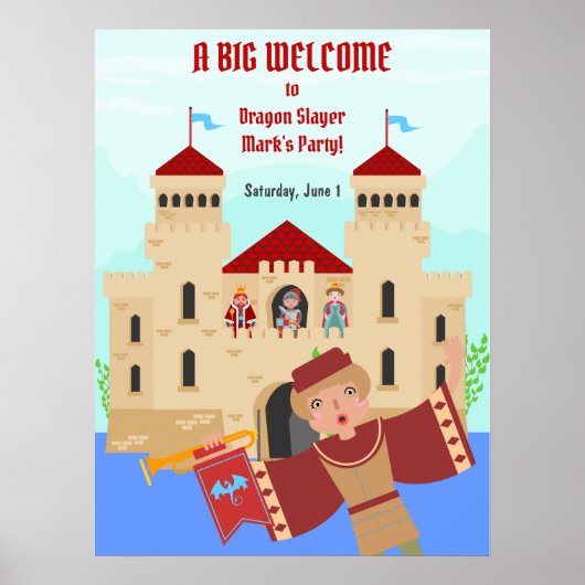 Dragon Slayer Knight Boy Verjaardagsfeestje Poster (Voorkant)