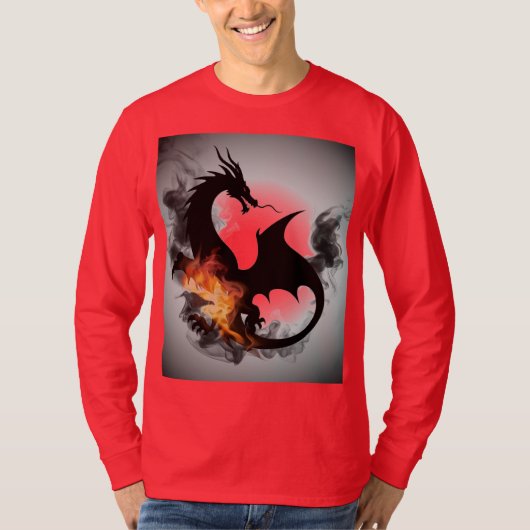 Dragon Smoke Silhouette Rood T-shirt met lange mou (Voorkant)