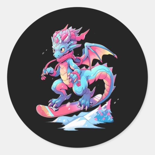 Dragon Snowboard Snowboarder Winter Ronde Sticker (Voorkant)