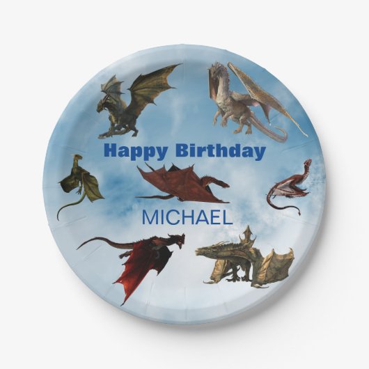 Dragon Species Fun Fantasy Personalized Birthday P Papieren Bordje (Voorkant)