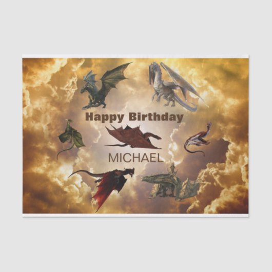 Dragon Species Fun Fantasy Personalized Birthday Tissuepapier (Voorkant)