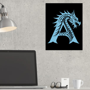 Dragon Style Letter A, Dragon Alphabet, Monogram Folie Afdrukken