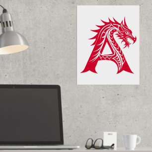 Dragon Style Letter A, Dragon Alphabet, Monogram Folie Afdrukken