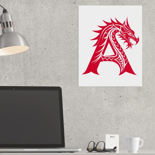Dragon Style Letter A, Dragon Alphabet, Monogram Folie Afdrukken (Insitu (Desk))