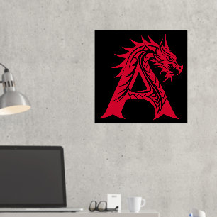 Dragon Style Letter A, Dragon Alphabet, Monogram Folie Afdrukken