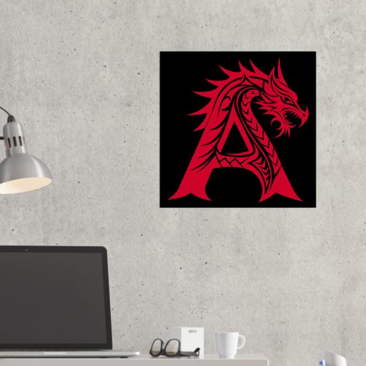 Dragon Style Letter A, Dragon Alphabet, Monogram Folie Afdrukken (Insitu (Desk 2))